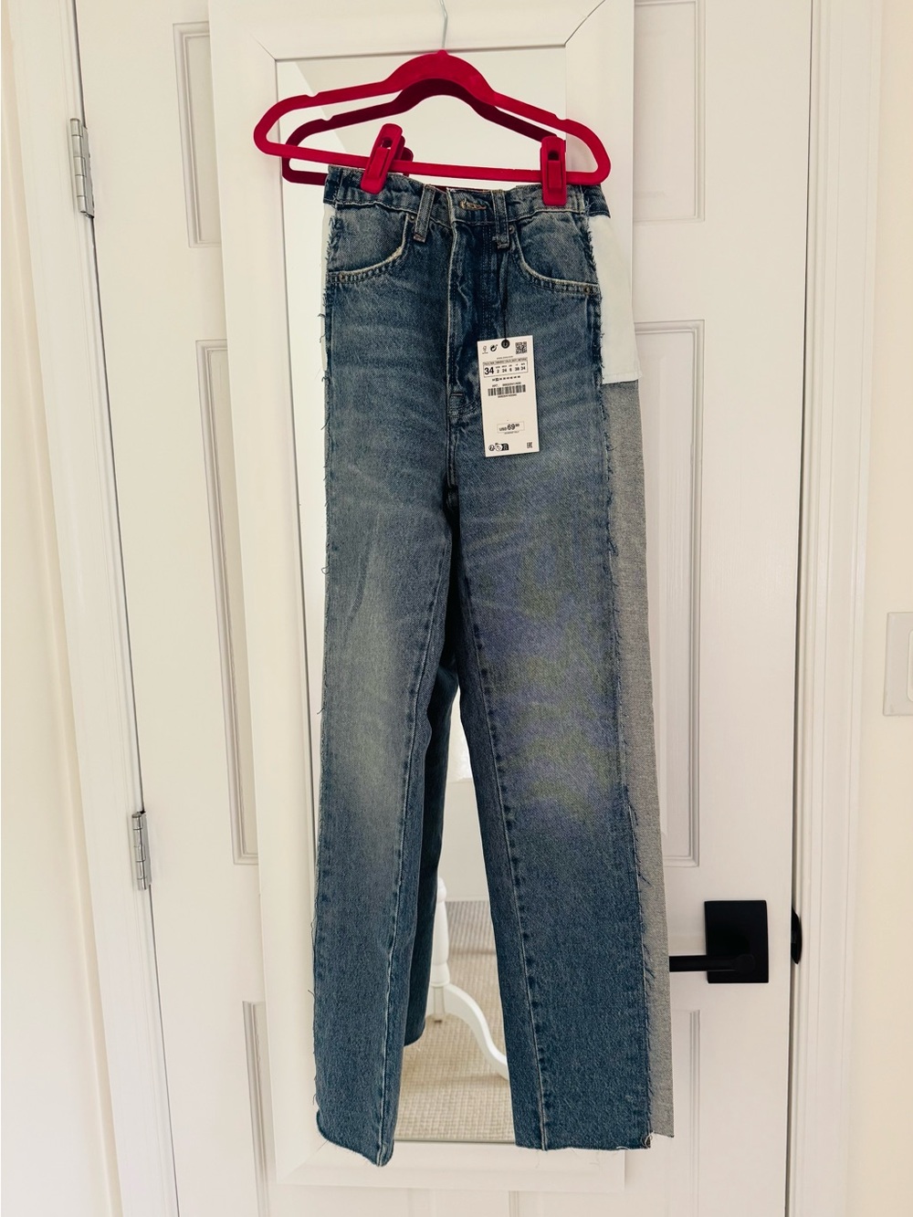NWT ZARA Reconstructed Cropped Straight legHigh-Rise Two-Tone Women's Jeans